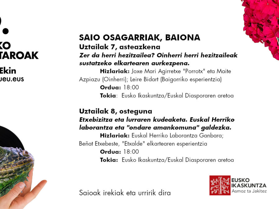 Conférences complémentaires d’UEU à Eusko Ikaskuntza Iparralde  le 7 et le 8 juillet à 18:00