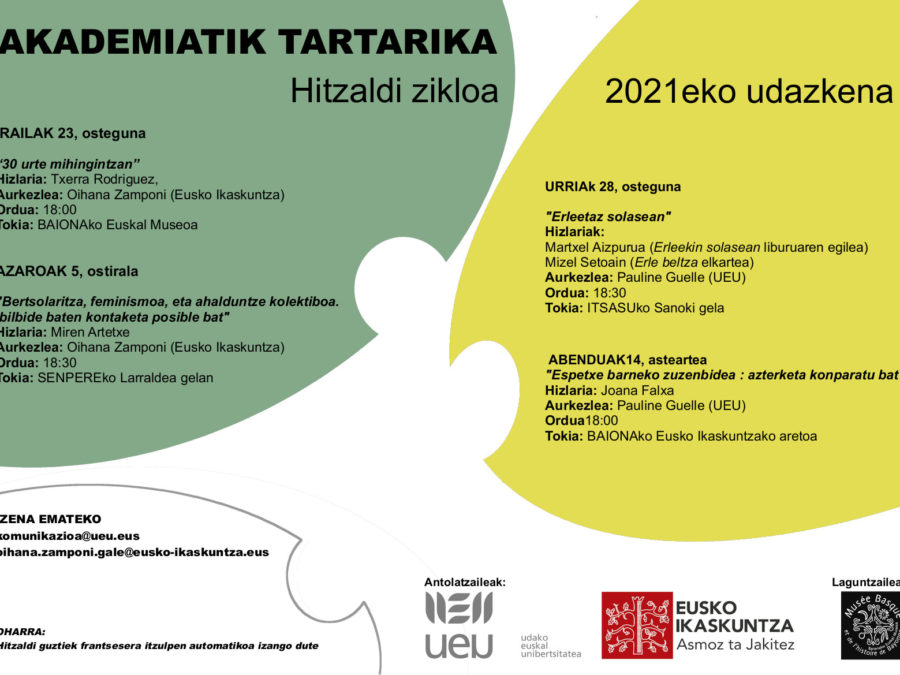Akademiatik tartarika, le nouveau cycle de conférence organisé par UEU et Eusko Ikaskuntza